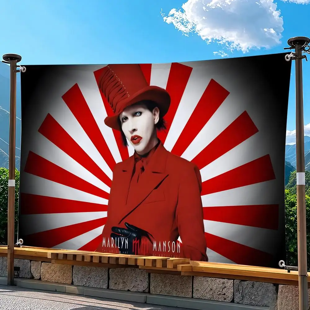 M-Marilyn Manson Flags Indoor Outdoor Wall Hanging Suitable For Living Room Bedroom And Camping Decorations