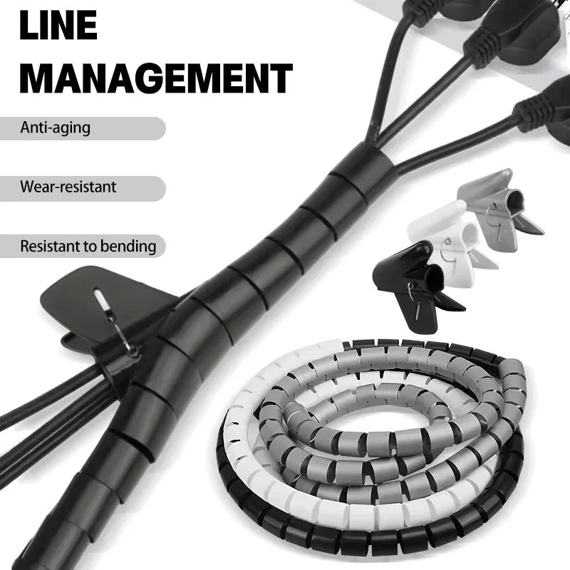 Cable Wire Protector Cable Organizer Flexible Spiral Protector Wire Desk Organizer Office Computer Cord Protective Tube Clip