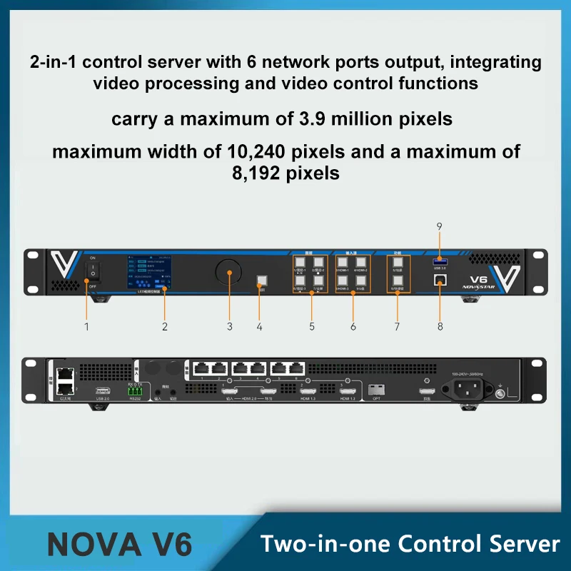 NOVA V6V10 Integrates Video Processing And Video Control Functions Two-in-one Control Server Carry  Max Of 3.9 Million Pixels