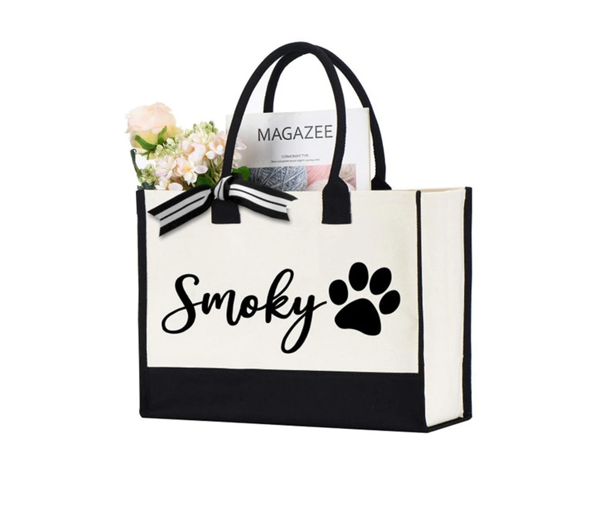Arcade Canvas Tote Bag Custom Pet Paws Image Name Print Shopping Mothers Mall Tour Daily Sundry Item Keeping Gift