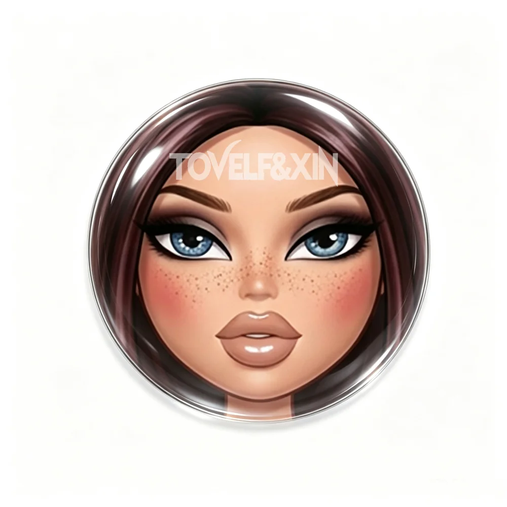 10Pcs/Set Y2K Fashion Doll Face Glass Cabochons Flatback Clear Round Cameo Graphic Charms for DIY Keychain Magnet Crafts