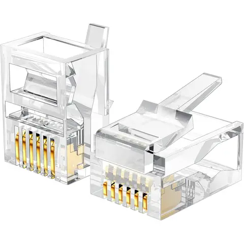 100 pièces 6P6C 4P4C RJ12 RJ9 tête de cristal prise modulaire connecteur réseau plaqué or pour connecteurs de câbles de téléphone solides