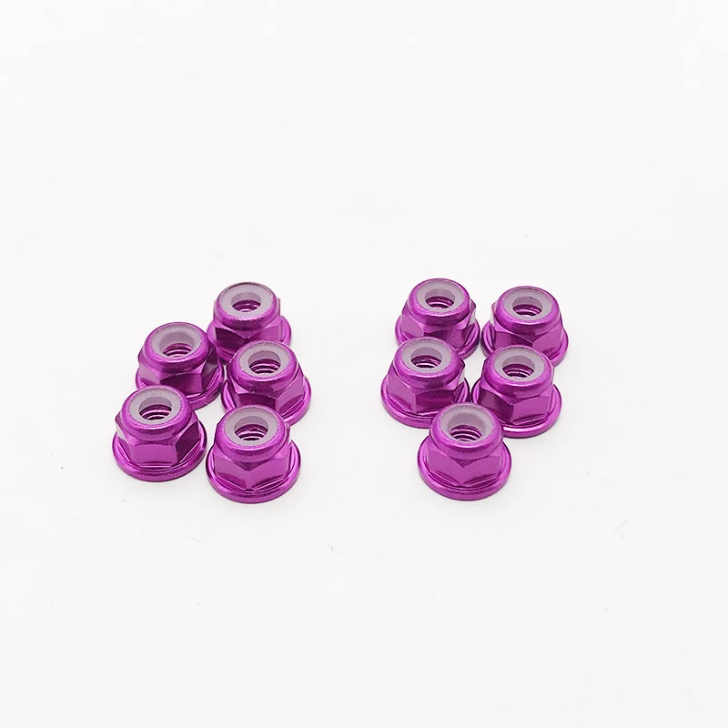 10 stücke M3/M4 Aluminium Legierung Flansch Nylon Einsatz Kontermutter Selbst-locking Mit Anti-skid Gummi ring Für RC Auto Scx10 Traxxas Rad