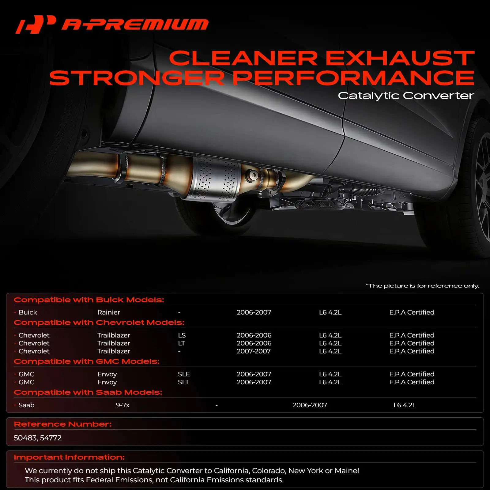 A-Premium Catalytic Converter for GMC Envoy 2006-2007 Saab 9-7x 2006-2007 Buick Rainier 2006-2007 Chevrolet Trailblazer