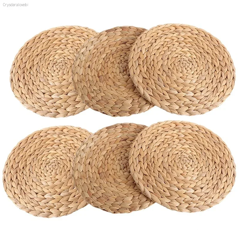 6pcs Round Woven Placemats for Dining Table, 7.8 Inch Straw Braided Placemat, Heat Resistant Non-Slip Weave Placemats