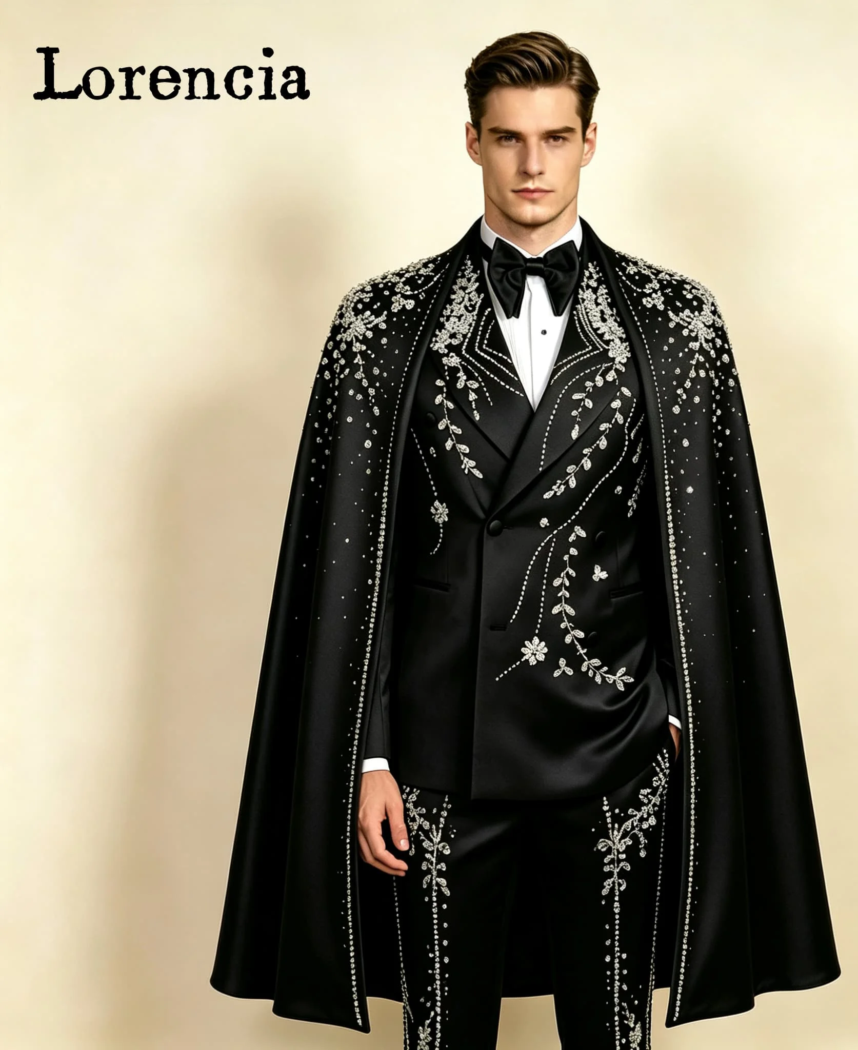 Rhinestone Men Suits 2 Pieces Double Breasted Male Blazers With Cape Crystal Beaded Wedding Groom Tuxedos Customized Ropa Hombre