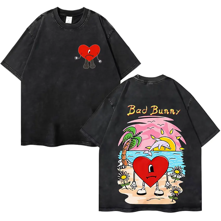 

Bad Bunny Un Verano Sin Ti Funny Graphics Print Retro T-shirt Mens Clothes Trendy Oversized Vintage Washed Tee Shirts Streetwear