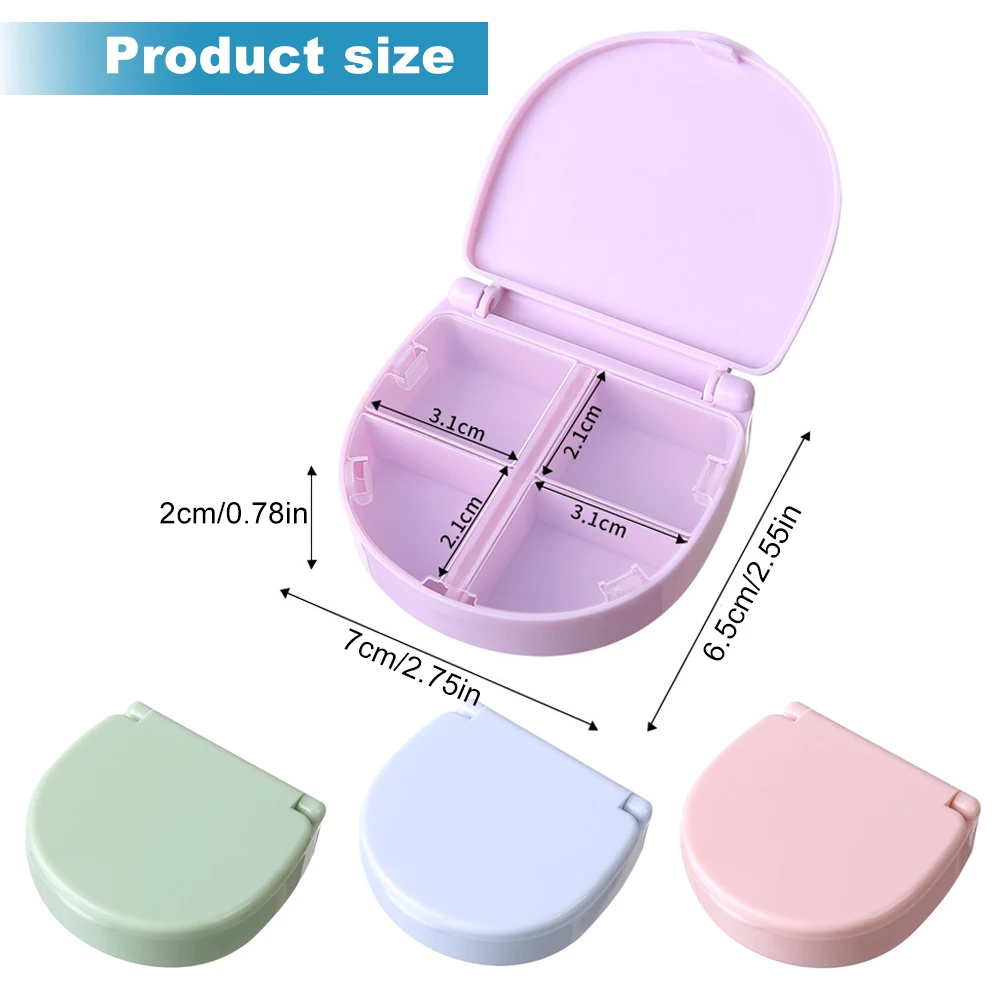 1 Pcs New Daily Pill Organizer 4 Compartments, Small Pill Box Portable Travel Pills Case, Mini Pills Container for Purse Pocket