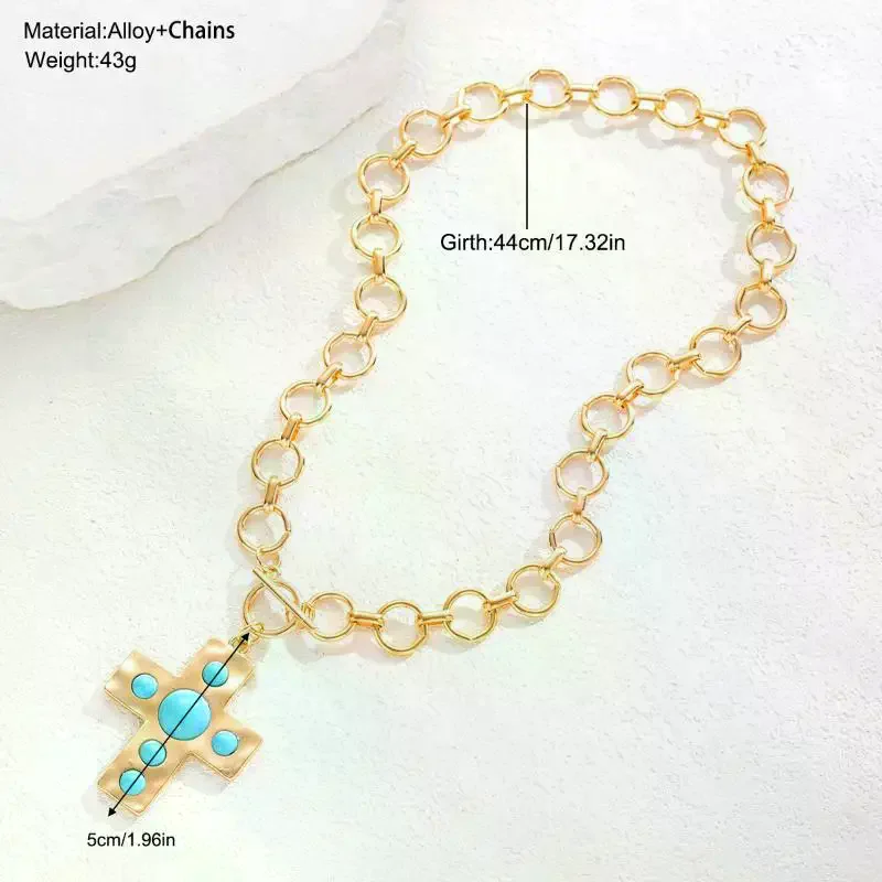 Vintage Gold Layered Cross Pendant Necklace Religious Coin Medallion Choker For Women Boho Summer Beach Jewelry - view 5