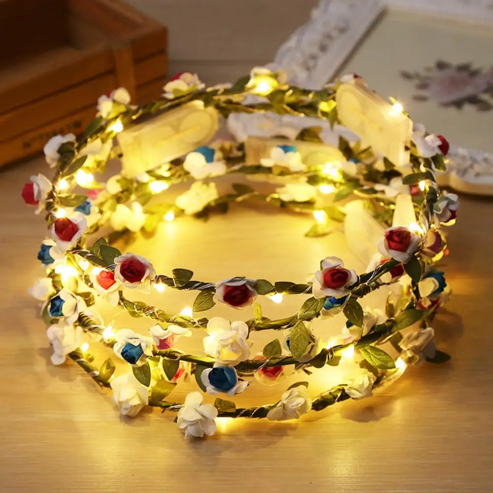 Fairy LED Flower Wreath Luminous Glow Handband Garland Crown Flower Headband Glowing Wreath For Wedding Party Christmas Garlands