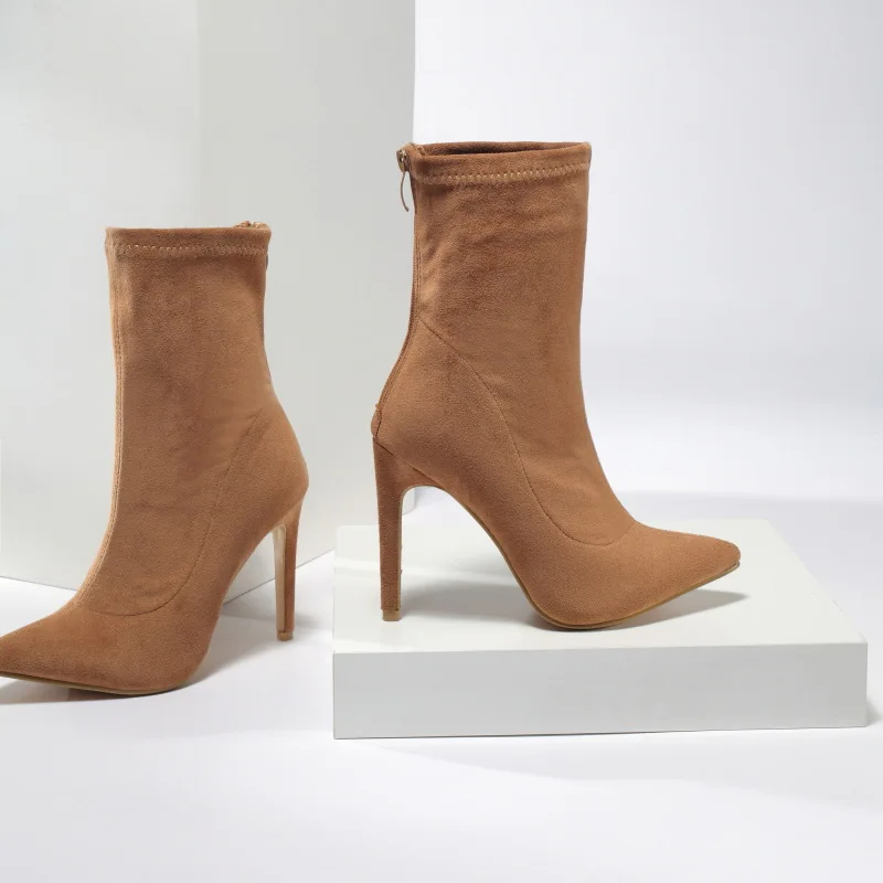 Bottes en caoutchouc à talons hauts pour femmes, chaussures pointues pour femmes, chaussures pour femmes, designer de luxe, mode sexy, Stiletto, hiver, 2024