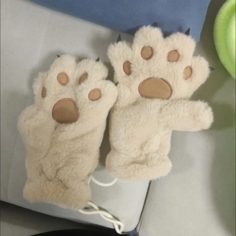 Rękawiczki pluszowe w kształcie łap misia/kota, urocze, zimowe, grube, ocieplane, przyjazne dla skóry, idealne na prezent dla uczennic, do zawieszenia na szyi.