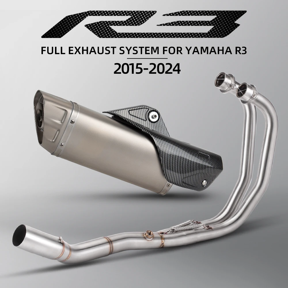 

Гоночный глушитель R1/M1 для Yamaha YZF R3 R25 MT03 2015-2024 лет, выхлопная труба мотоцикла Escape Moto, модифицированные полные системы, передняя средняя часть