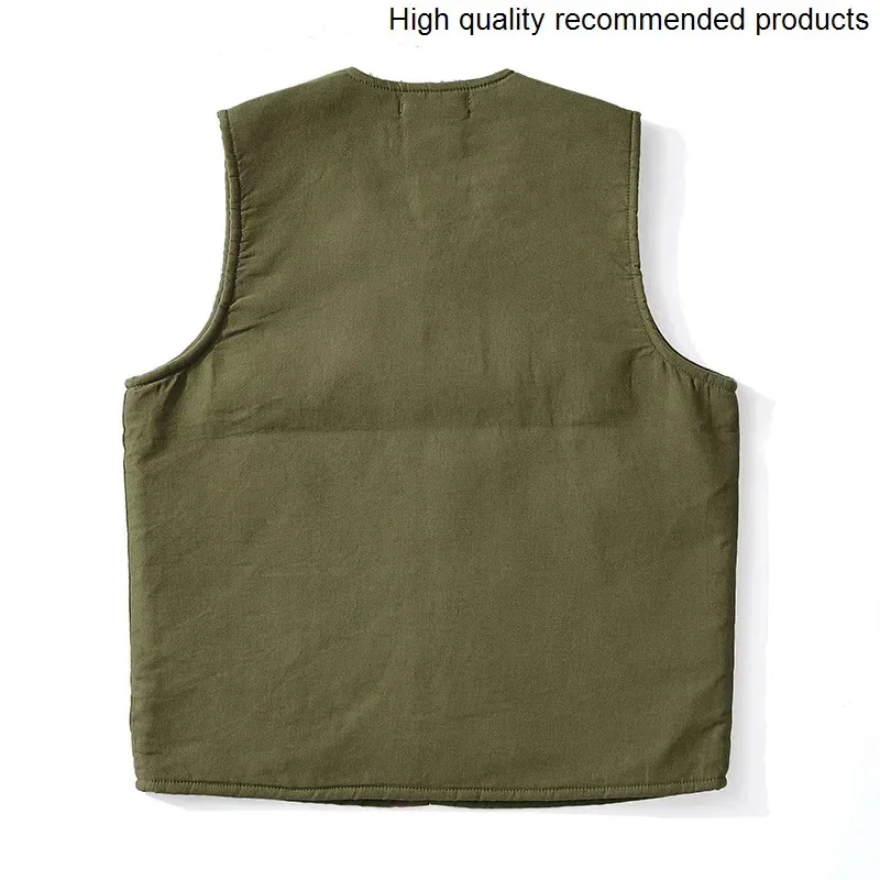 War OKONKWO World Military Uniform II Navy Lambskin Vest Plus Velvet Thickened Wool Men's Vest Ami Khaki V-neck Sleeveless Top