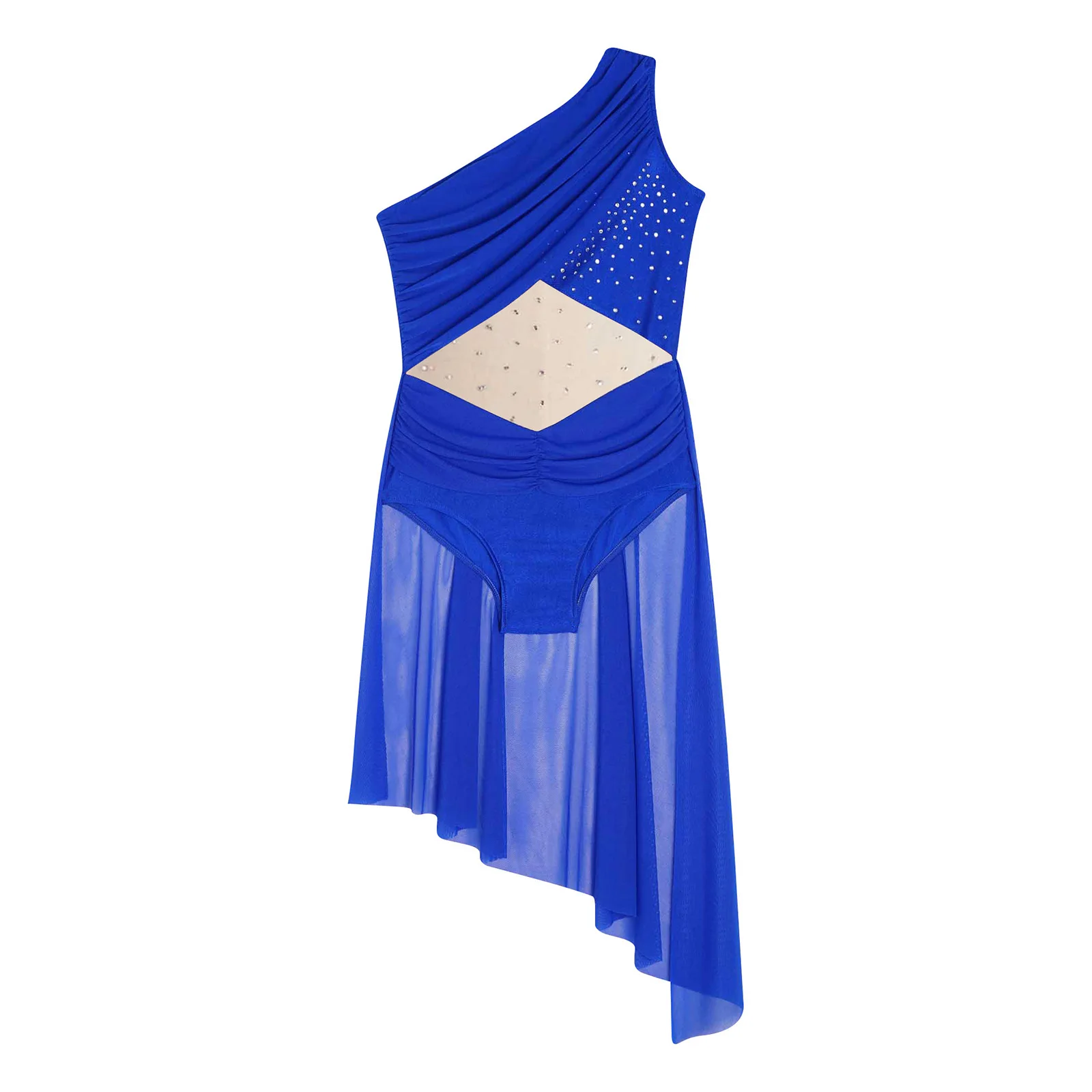 Dziecięcy dziewczęcy trykot do tańca lirycznego, na jedno ramię, bez rękawów, z przezroczystej siateczki, z błyszczącymi dżetami, kostium sceniczny.