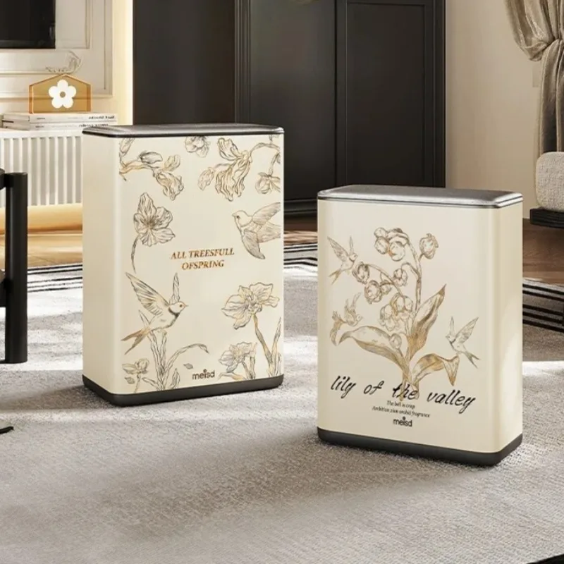 

Stainless Steel Trash Can with Lid, Large Capacity Home Paper Bin, Stylish Waste Container, Covered Garbage Bucket for Rooms