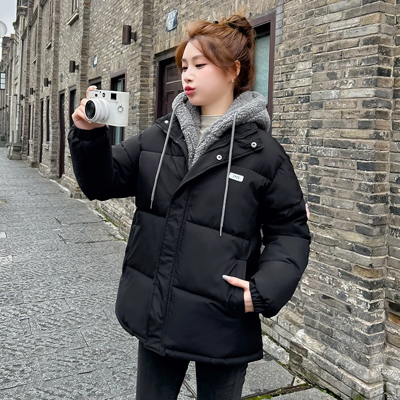 Thick Wool Winter Down Cotton Padded Jackets Loose Women's Parkas Fake Two-piece Coats Long Sleeve Hooded Quilted Jacket Female