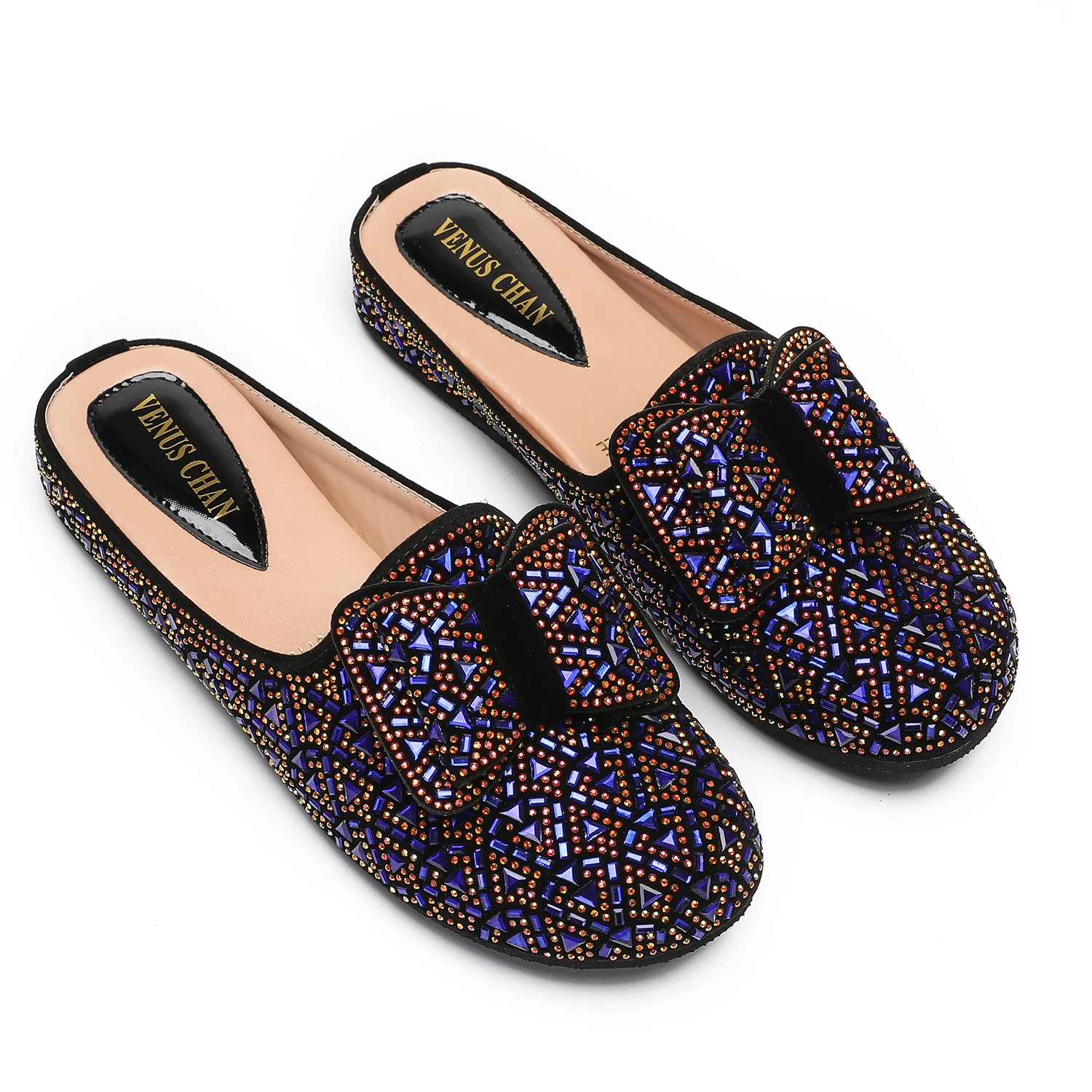 

Модные свадебные женские туфли Baotou с бриллиантами, Нигерия, Африка, полутапочки на плоской подошве, женская обувь с дизайном из поликристалла