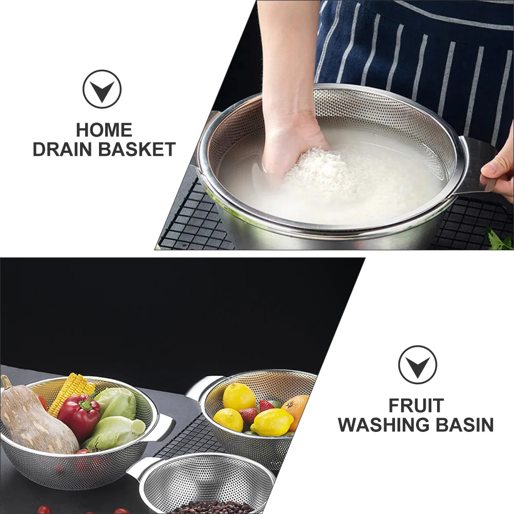

Stainless Steel Drain Basket Dish Washing Basin Fruit Dish Drain Silver Multipurpose Kitchen Colander Washing Basket