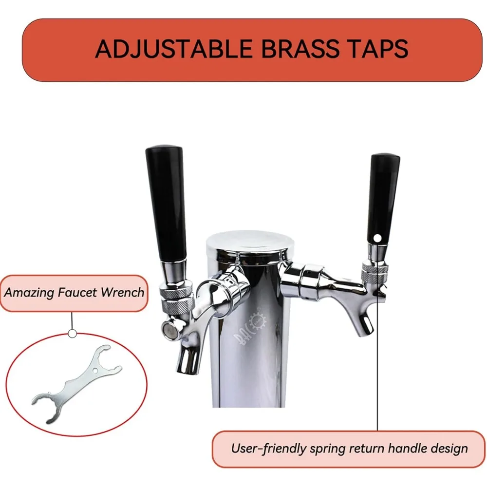 Double Faucet Tower Beer Kegerator Conversion Kit with Dual Gauge Regulator, No Tank Stainless Steel Keg Tower