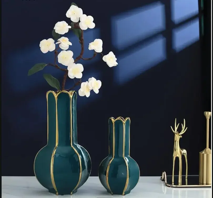 Green Pomegranate Ceramic Vase Desktop Ornaments Two-piece Suit Home Living Room Decoration Flower Arrangement Hydroponic