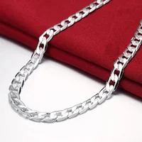 Collier en argent sterling 925 pour hommes et femmes, 16/18/20/22/24 pouces, chaîne classique de 6 mm, bijoux de luxe, cadeaux de mariage et de Noël 2