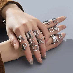 Never Fade Stainless Steel Initial Alphabet A-Z Name Letter Rings Women Jewelry Fashion Ring Adjustable Size Birthday Gifts