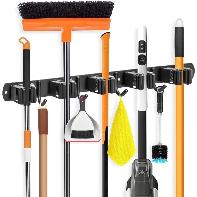 1 قطعة حامل ممسحة الحائط مع 5 مواضع و 4 خطافات من الفولاذ المقاوم للصدأ أدوات المطبخ الحمام تخزين الرف توفير المساحة