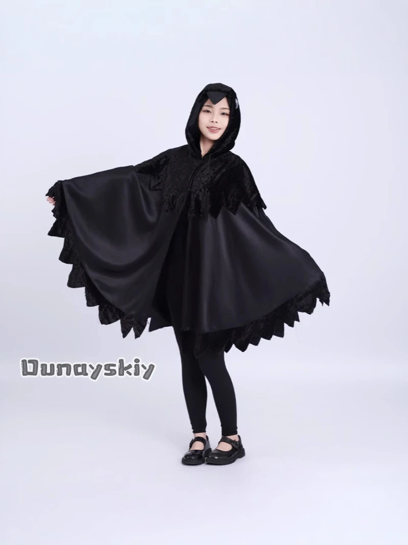 Хэллоуин Темная Ворона Косплей Костюмы Дети Мальчик Девушка Аниме Накидка с Капюшоном Хэллоуин Ролевые Животные Плащ Маскировка 코스프레 Костюмы