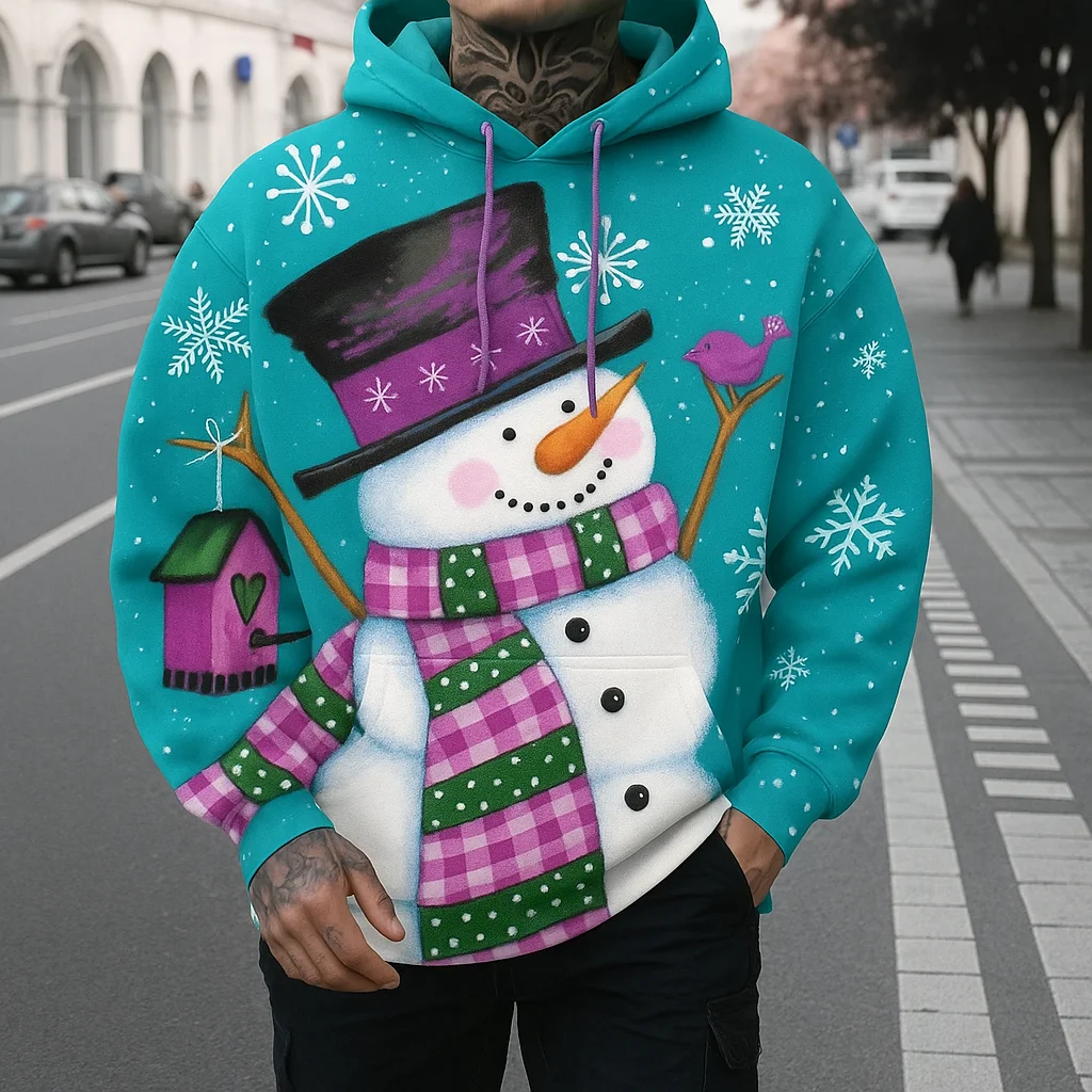 ثلاثية الأبعاد سانتا كلوز مطبوعة الرجال هوديس مضحك ثلج نمط عيد الميلاد الملابس الخريف الشتاء بلوزات غير رسمية بلوزات على الموضة القمم #5