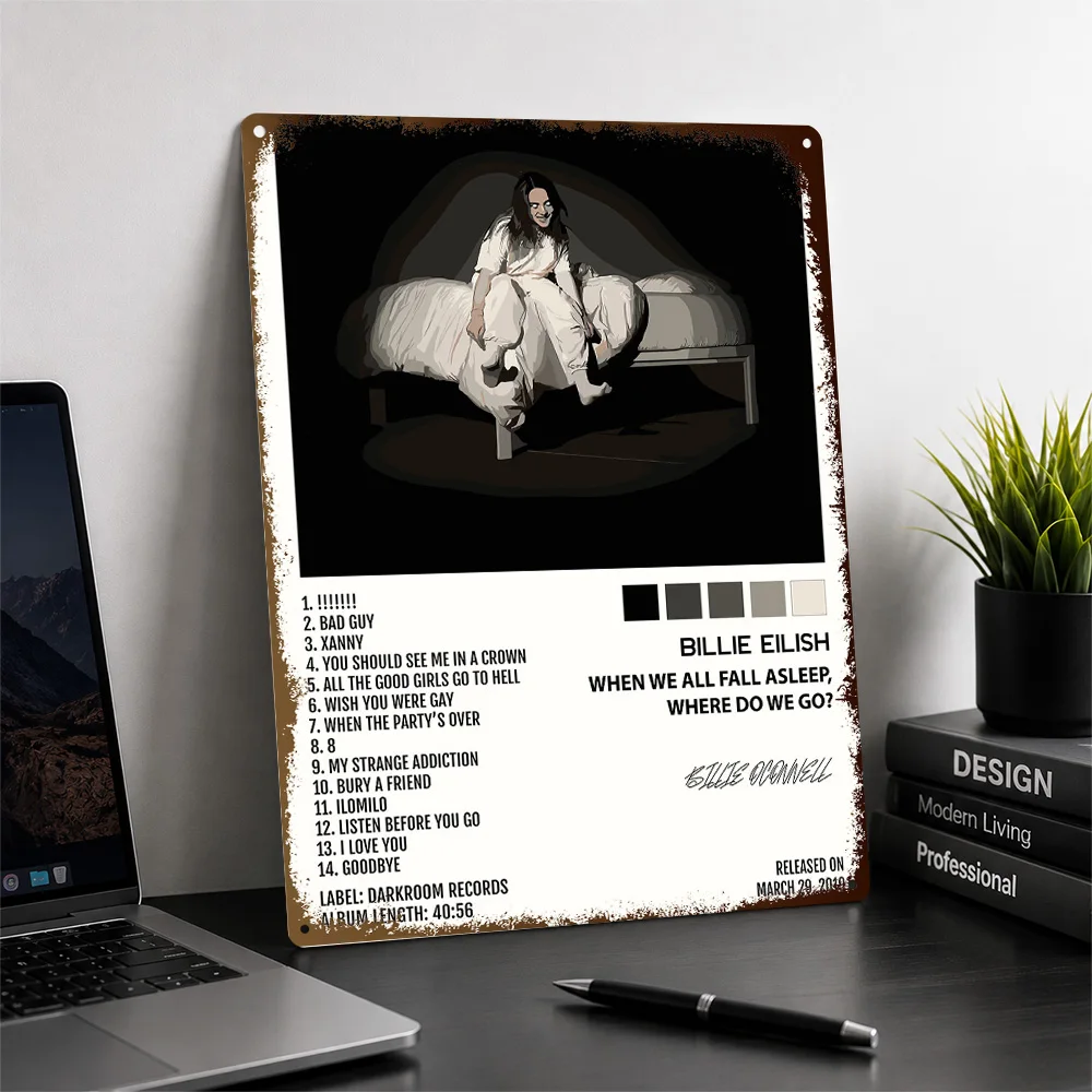 Billie Eilish Seated Bedroom Album Design Aluminum Poster Graphic Wall Art For Home Studio Personalized Metal Sign Birthday Gift