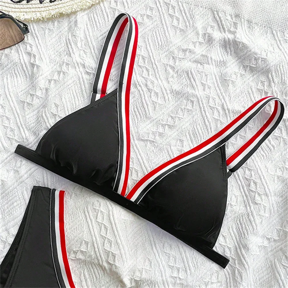 Sexy Striped Sling Swimsuit Push Up Black Y2K Backless Bikini Beach Outfits Vacation Swimwears Thong Women Bathing Swimming Suit