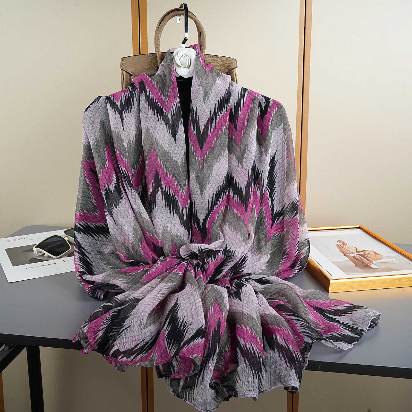 

Длинный тонкий плиссированный шарф в стиле ретро с эффектом тай-дай, из парижской пряжи, для весны, лета, осени, зимы, новая осенне-зимняя льняная тесьма.