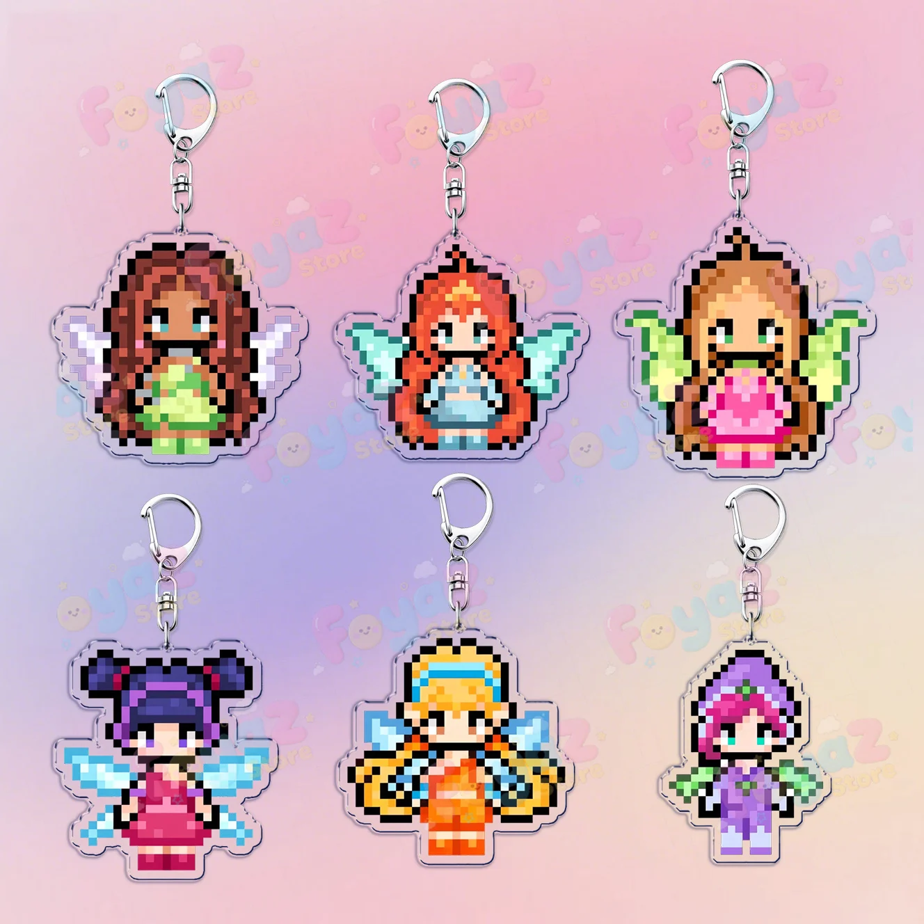 الكرتون بكسل الجنية سلاسل المفاتيح ل اكسسوارات حقيبة سحر ستيلا موسى Tecna السحرية فتاة الجنيات Keyrings مجوهرات أصدقاء الهدايا #2