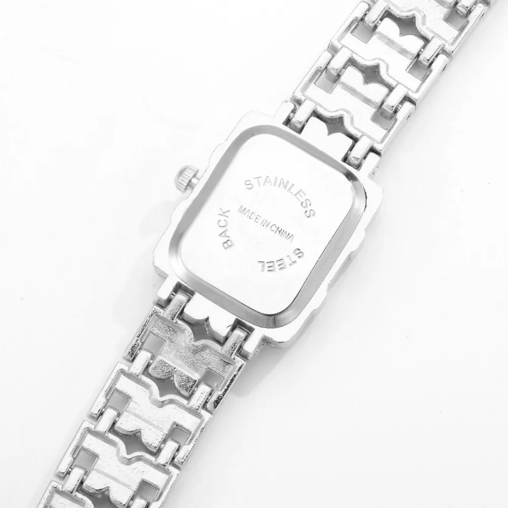 أنيقة مربع فاخر الفضة معدن المرأة سوار العلامة التجارية الأعلى كريستال كوارتز ساعة معصم موضة السيدات ساعة relogio feminino