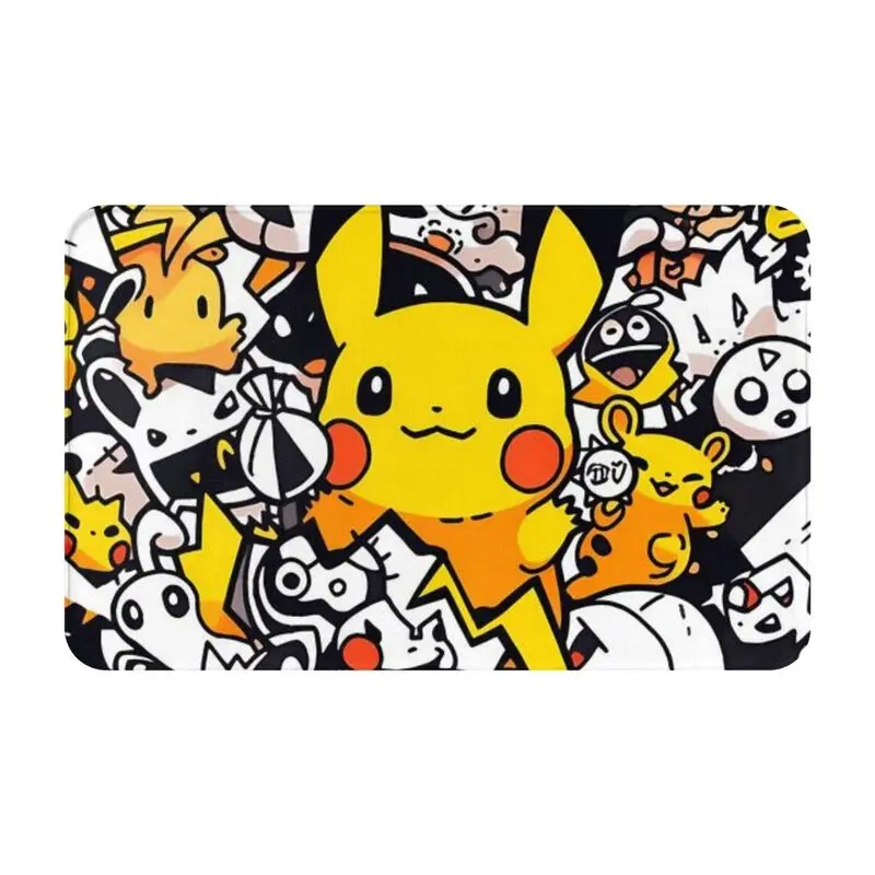 Custom Cartoon Animation Pokemon Pikachu Door Floor Bathroom Kitchen Mat Anti-Slip Indoor Doormat Living Room Carpet Rug