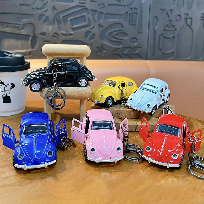 Creative Beetle Double Open Door Toy Car Keychain Pendant Simulation Mini Beetle Car Inertia Pull Back Car Toy Boy Gift