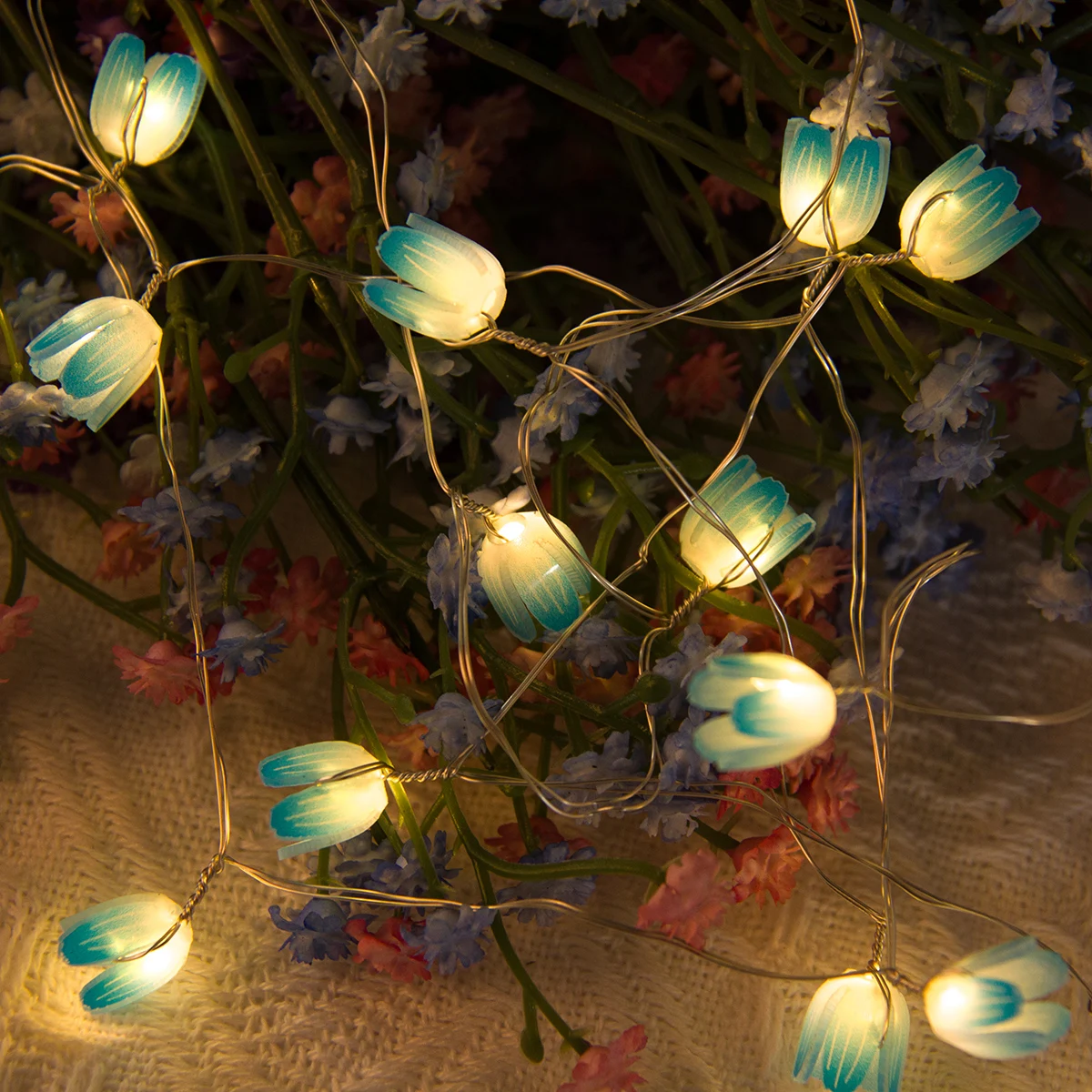 2M 20LED Tulip String Light Battery Operated Flower Fairy Light Garland Girls Birthday Gift Supplies Wedding Party Home Decor