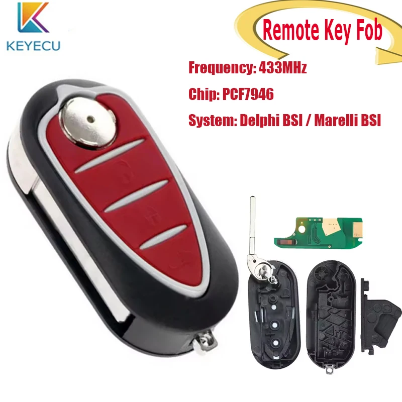 

KEYECU Delphi BSI / Marelli BSI Smart Remote Key Fob for Alfa Romeo Giulietta Mito 2008-2016 433MHz PCF7946 Chip 3Buttons