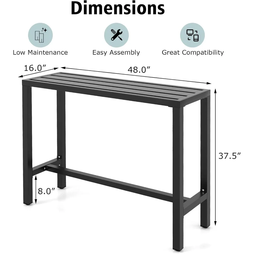 طاولة بار خارجية بعرض 48 بوصة، طاولة طعام ضيقة بارتفاع منضدة مع سطح مقاوم للماء وإطار معدني شديد التحمل، Recta