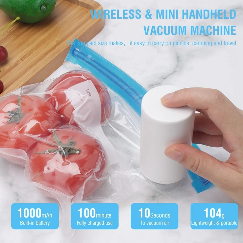 Bomba de ar sem fio de dupla finalidade, Extração e Inflação Máquina De Vácuo De Alimentos, Food Saver Bags for Vacuum Sealer B