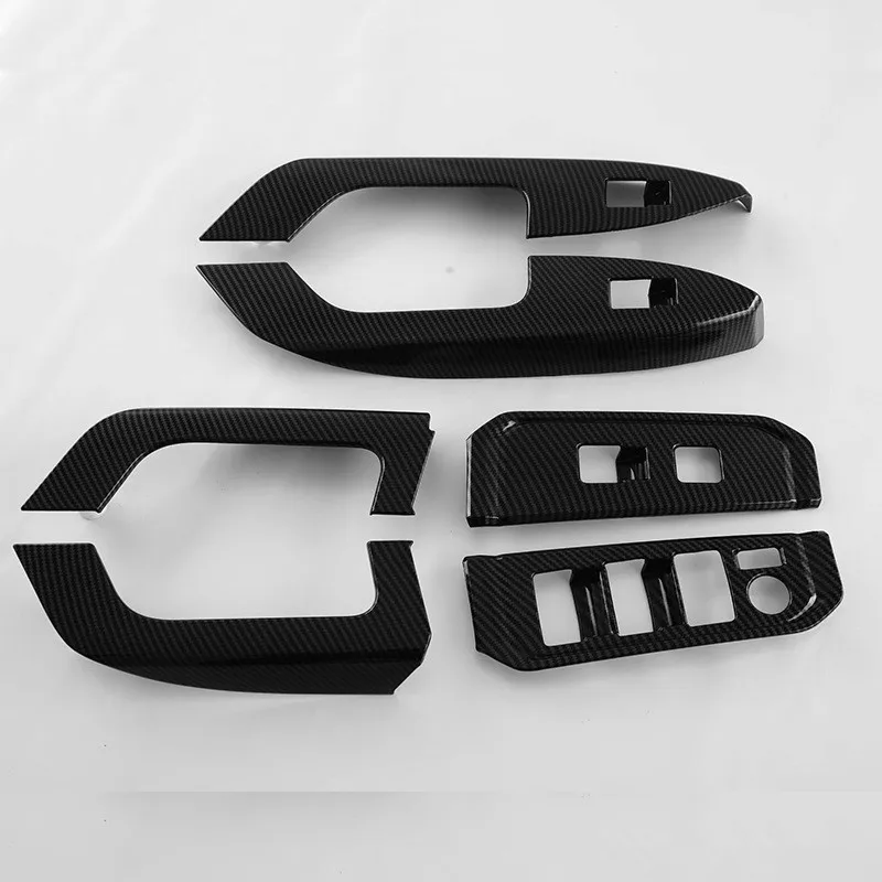 6pcsCarbon Fiber/Silver ABS Car Window Lift Control Frame Panel Cover Trim Styling Sticker Fit For Toyota Landcruiser LC300 2023