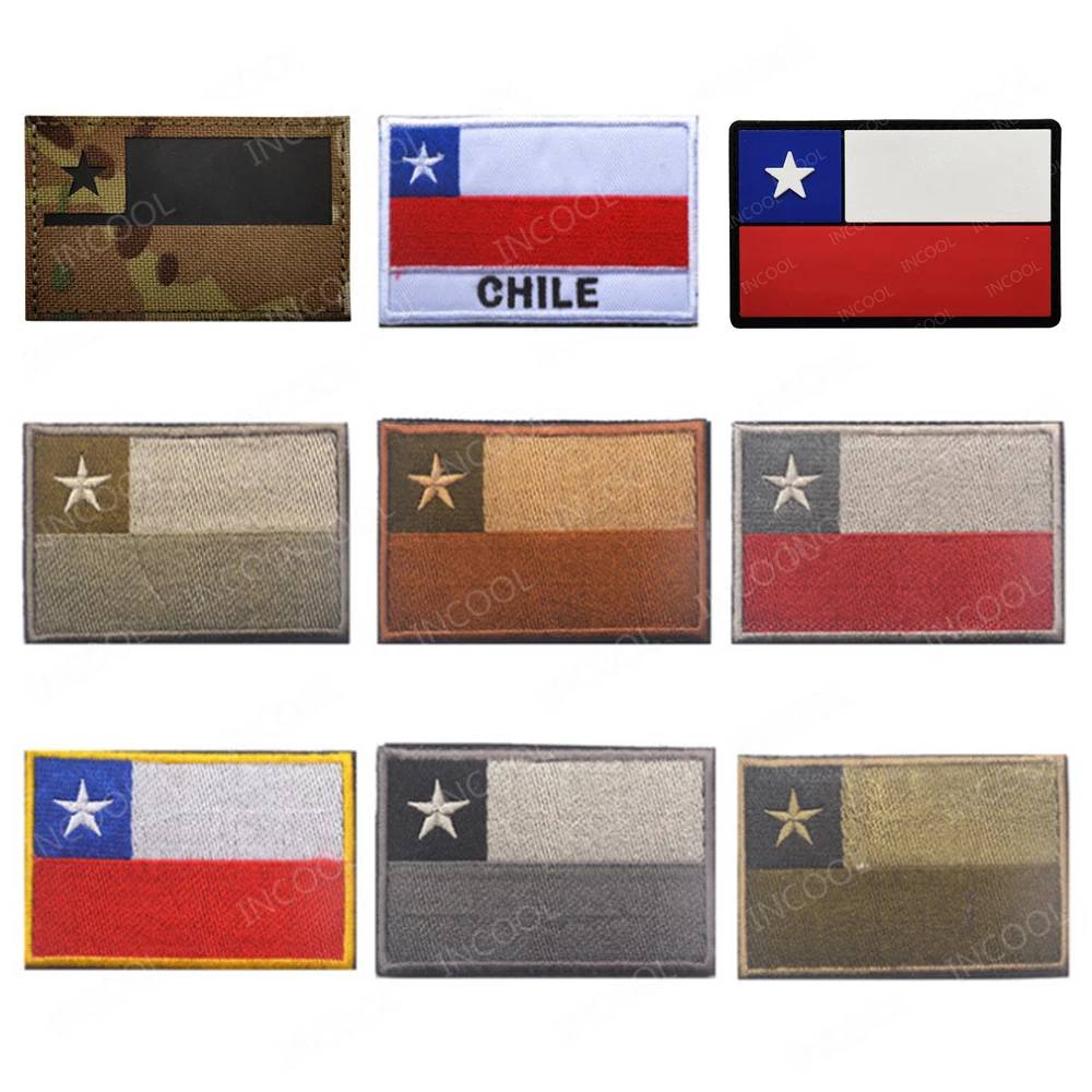 Chile Flag Embroidered Patch IR Reflective Chilean Patches Decorative 3D Rubber Embroidery Glow In Dark