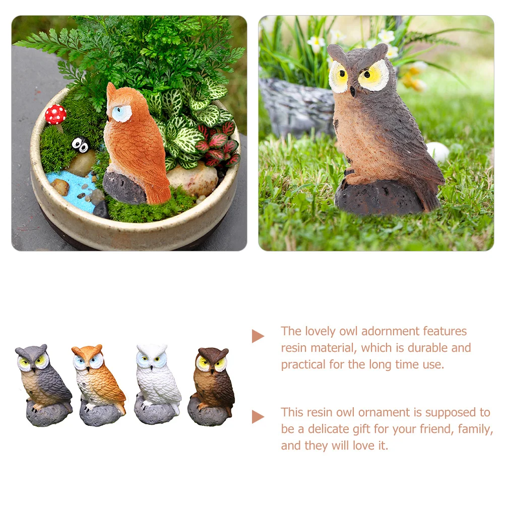 

4pcs Resin Owl Decoration Cute Cartoon Figurines For Home Office Desktop Garden Landscape Ornament Small Animal Statue