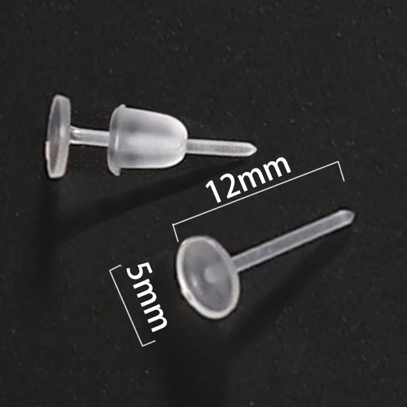 Earring Backs & Plastic Earring Post Total 100 Sets Transparent Earrings Pin Studs for Work Sports Jewelry Making