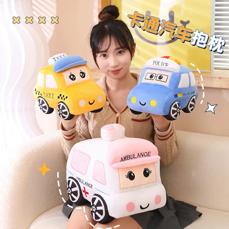 30/40CM Cartoon Cars Peluche Toys Kawaii Police Cars Ambulances Taxis Plushie Dolls Stuffed Soft Toy Kids Baby Creative Gift