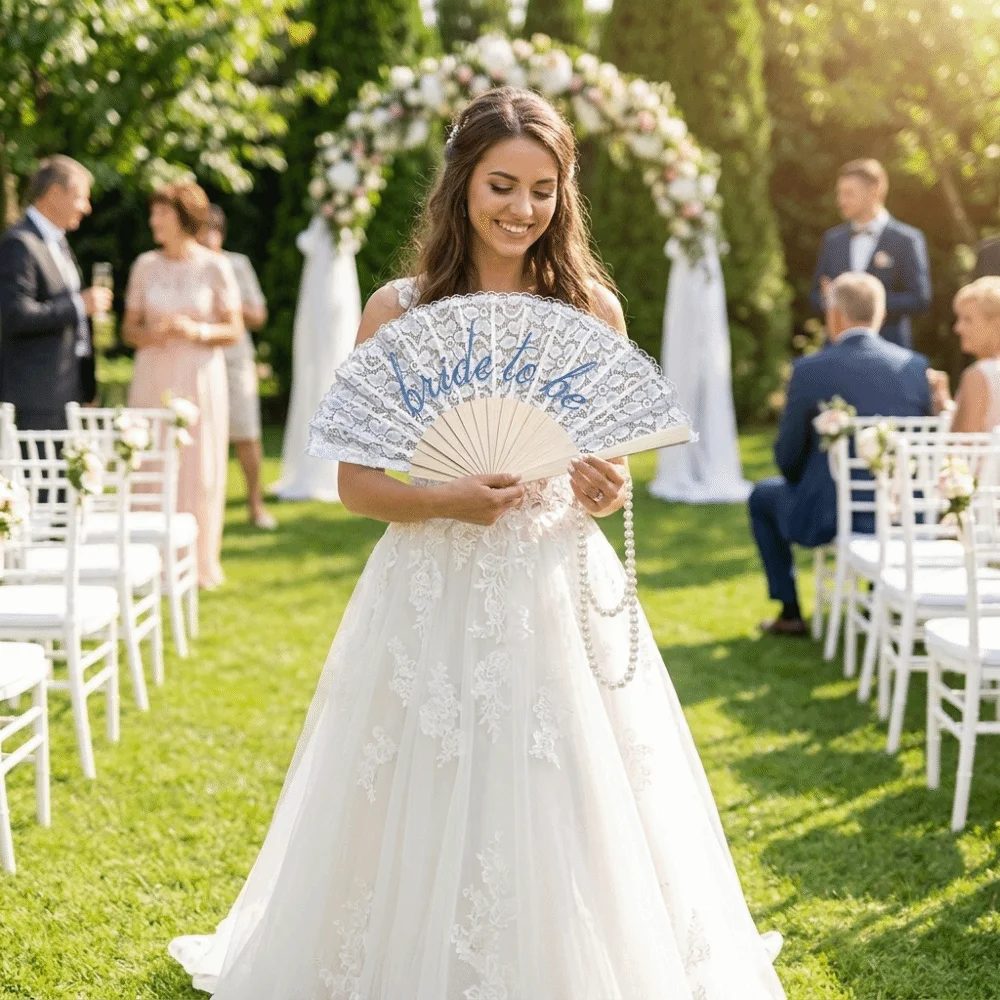 Creative Exquisite Lace Bridal Fan Elegant Handheld Portable Folding Fan Retro Single Party Decoration Fan Bridesmaids Use