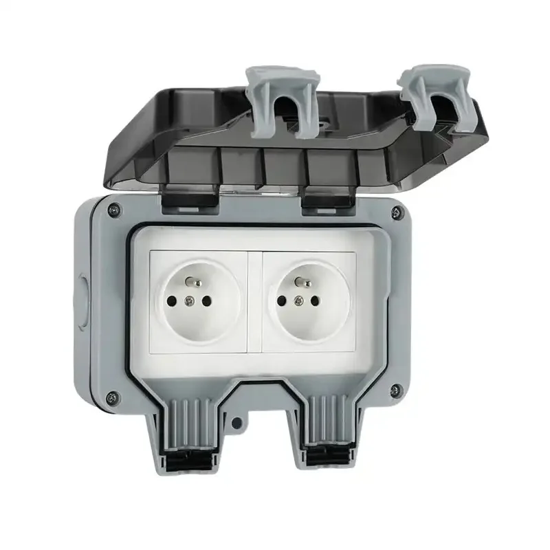 2Way Double Waterproof Outlets Outdoor Sockets UK 13A  US EU Universal Standard Sockets with Protection Cover CE IP66 IK08