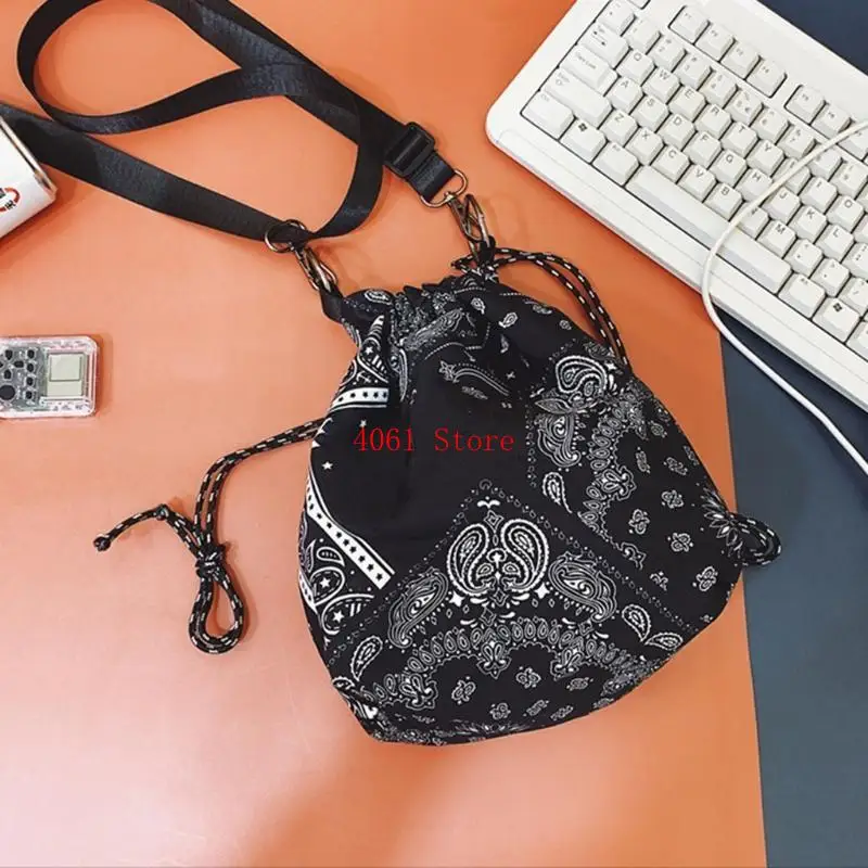 

Этническая винтажная сумка-ведро с цветочным принтом пейсли и шнурком, ретро, ​​регулируемый плечевой ремень, сумка через плечо,