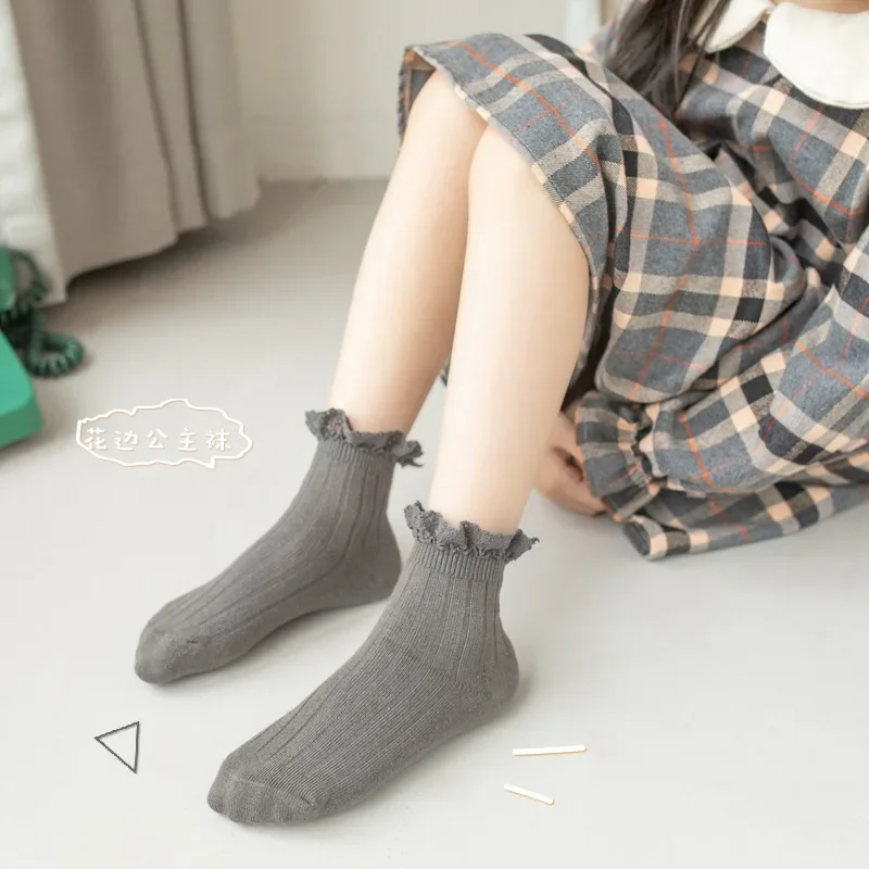 Autumn Winter Vintage Baby Girls Cotton Socks Solid Color Kids Children\'s Socks Japanese Korean Girl Princess Socks